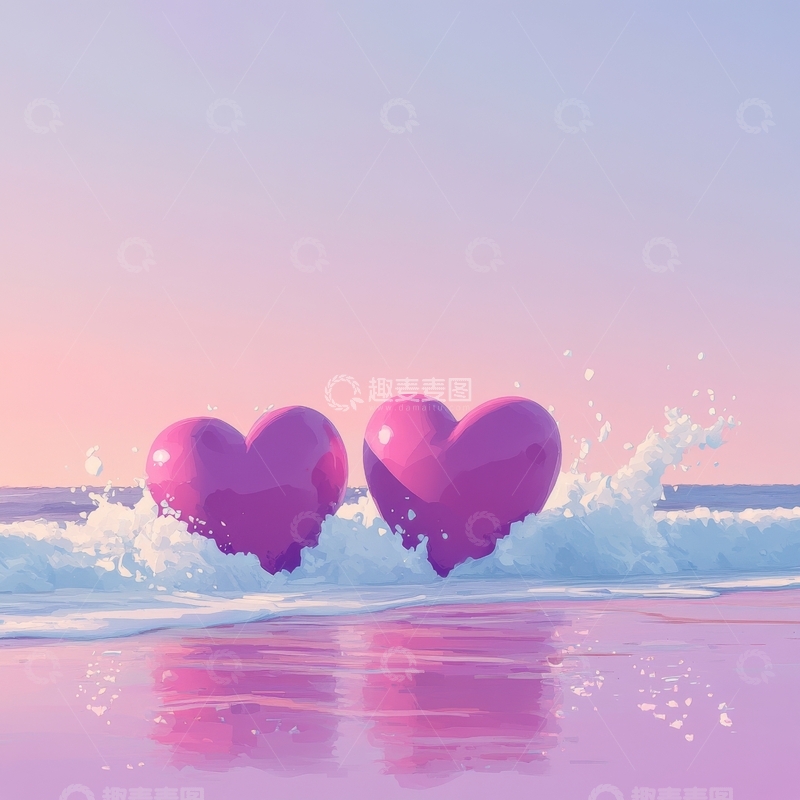 高清大图下载【趣麦麦图】海边漂浮的粉色心形物体