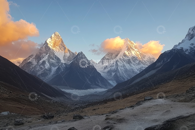 高清大图下载【趣麦麦图】雪山日出，云雾缭绕的壮丽景色