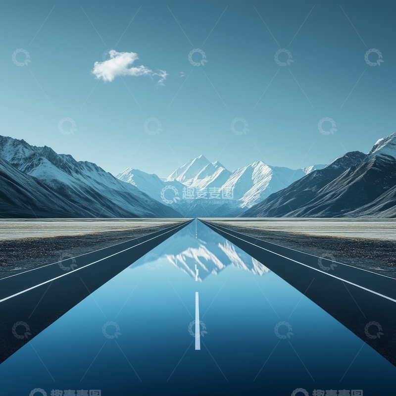 高清大图下载【趣麦麦图】镜面公路与雪山倒影