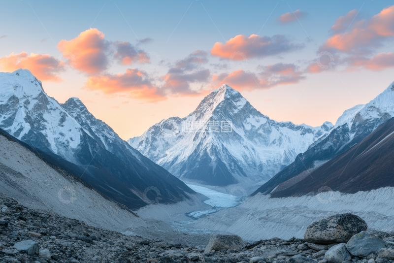 高清大图下载【趣麦麦图】雪山日落，冰川峡谷风光