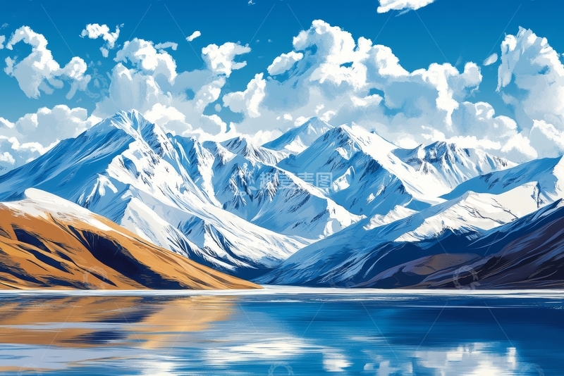 高清大图下载【趣麦麦图】雪山倒映湖水的壮丽景色
