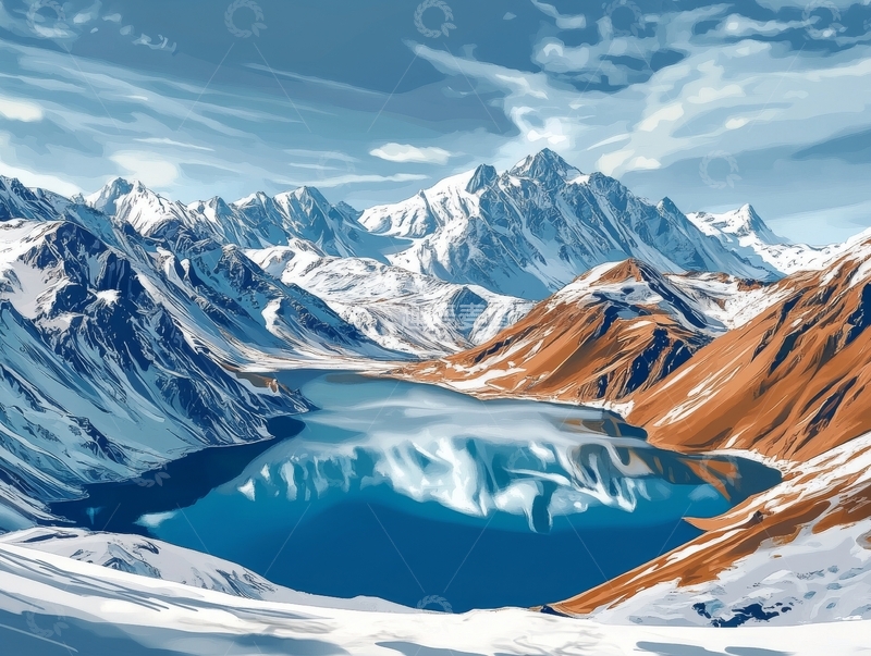 高清大图下载【趣麦麦图】雪山湖泊，静谧自然风光