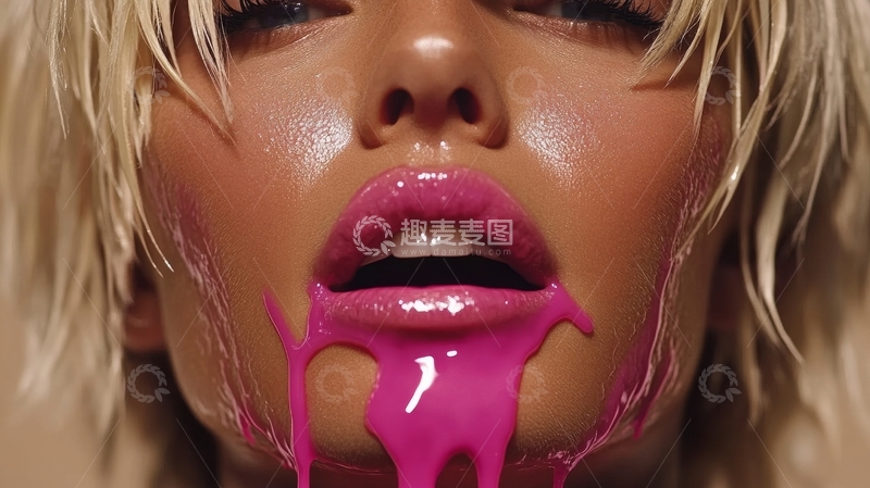 高清大图下载【趣麦麦图】粉色液体流淌的特写肖像