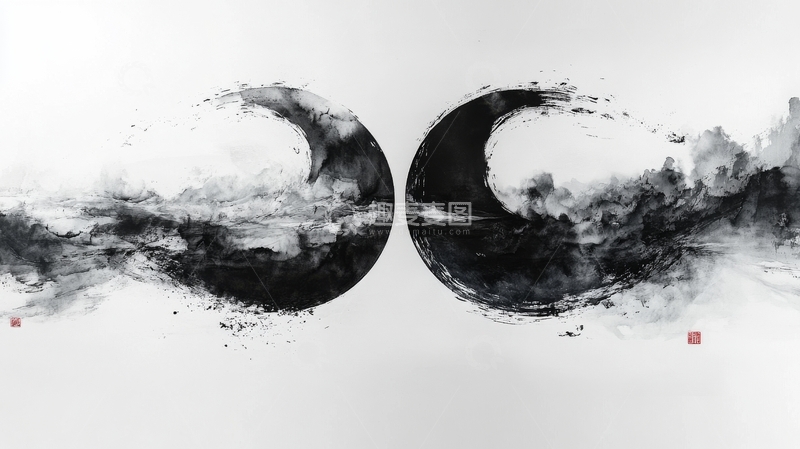 高清大图下载【趣麦麦图】水墨阴阳图，黑白相融的艺术表现