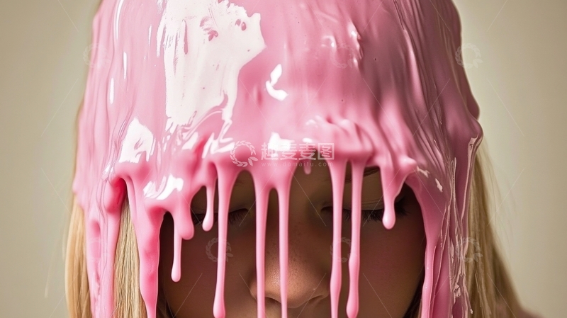 高清大图下载【趣麦麦图】粉色液体覆盖头部的特写