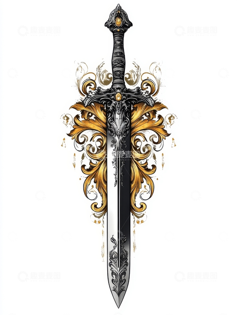 高清大图下载【趣麦麦图】华丽剑刃与金色装饰