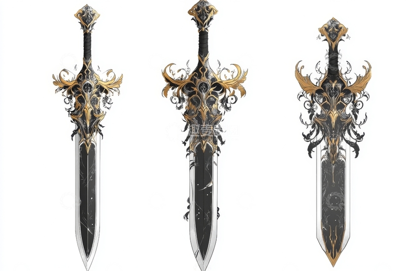 高清大图下载【趣麦麦图】三把华丽装饰的幻想风格剑