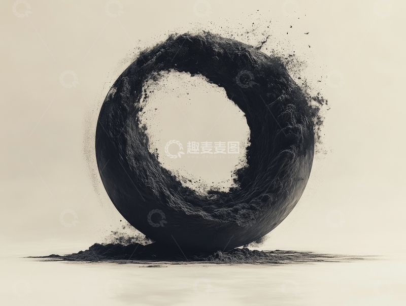 高清大图下载【趣麦麦图】黑色环形物体在浅色背景上逐渐消散