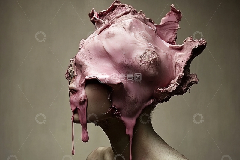高清大图下载【趣麦麦图】粉色液体覆盖的雕塑头像