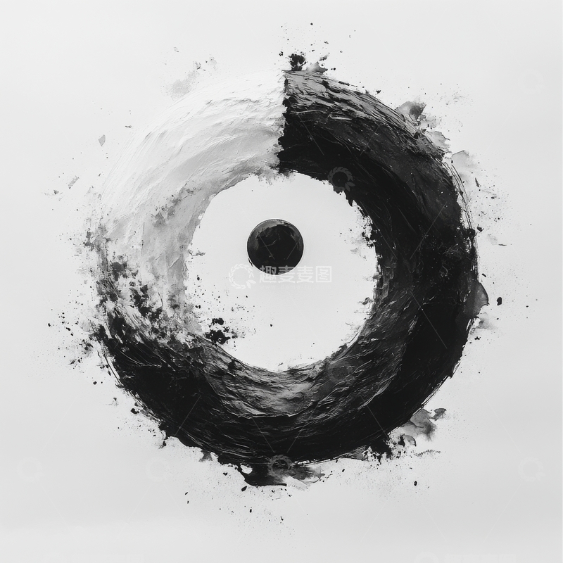 高清大图下载【趣麦麦图】黑白水墨风格的太极图案