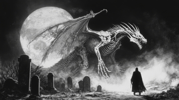 月夜墓地，骷髅巨龙与孤影