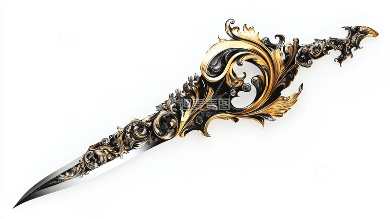 高清大图下载【趣麦麦图】华丽装饰的金色与黑色匕首