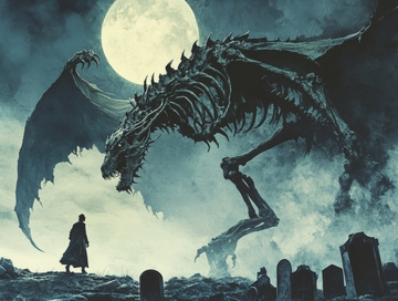 月夜下的骷髅巨龙与孤行者