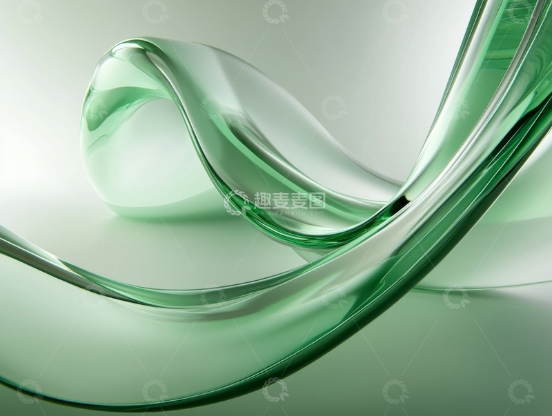 高清大图下载【趣麦麦图】绿色透明波浪形态的艺术抽象