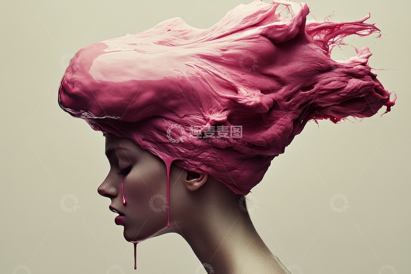 高清大图下载【趣麦麦图】粉色液体流淌的女性侧脸艺术