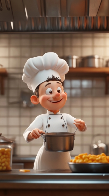 厨师在厨房烹饪美食