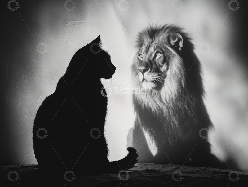 高清大图下载【趣麦麦图】猫与狮的对视