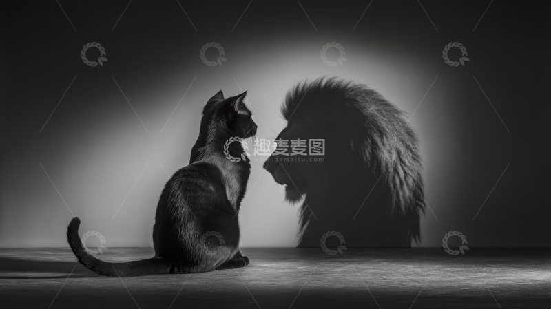 高清大图下载【趣麦麦图】猫与狮影的对视