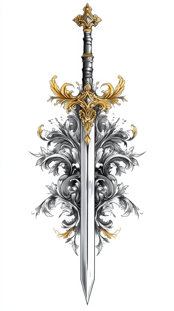 华丽的银色与金色装饰剑