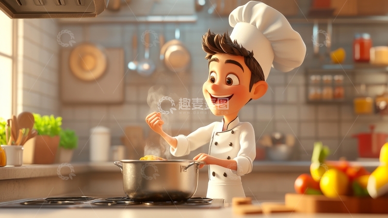 高清大图下载【趣麦麦图】厨师在厨房烹饪美食