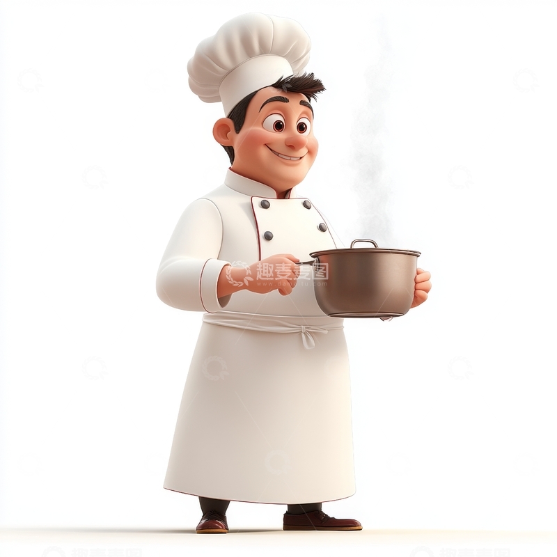 高清大图下载【趣麦麦图】厨师手持热锅，微笑展示