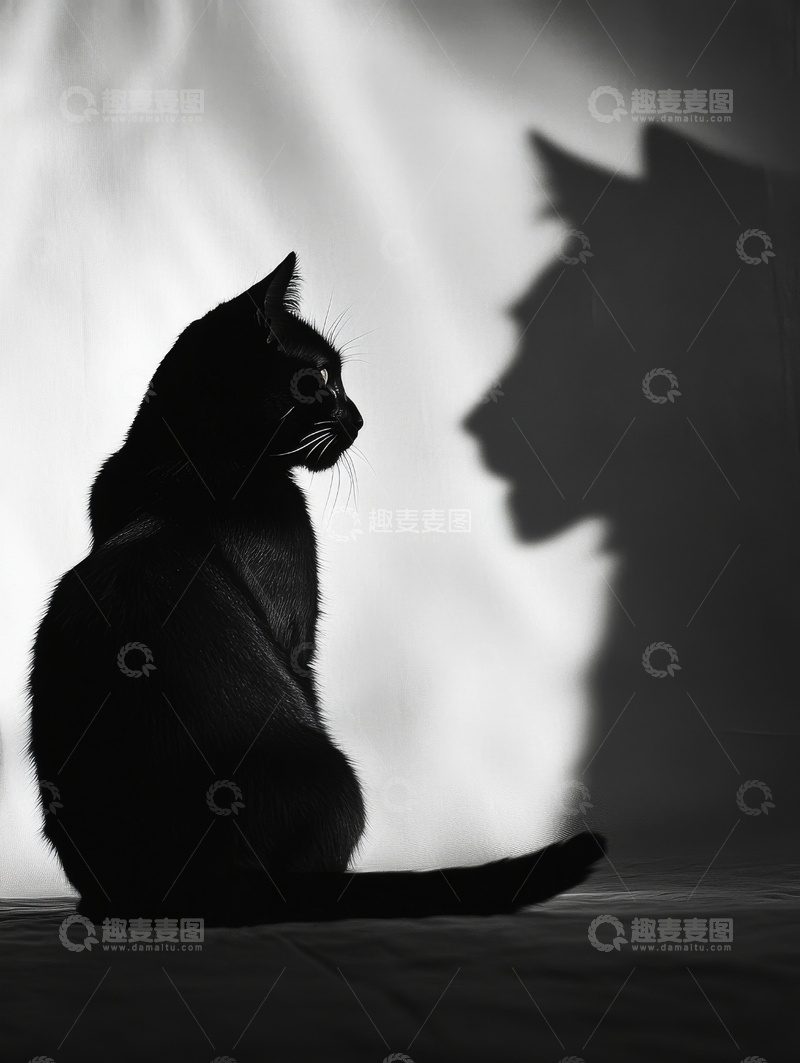 高清大图下载【趣麦麦图】黑猫与影子的静谧对比