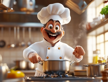 厨师在厨房烹饪美食