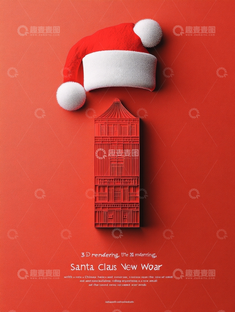 高清大图下载【趣麦麦图】圣诞帽与红色建筑的创意组合