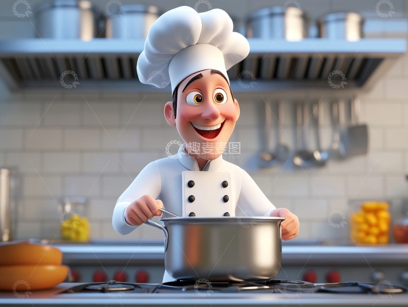 高清大图下载【趣麦麦图】厨师在厨房烹饪