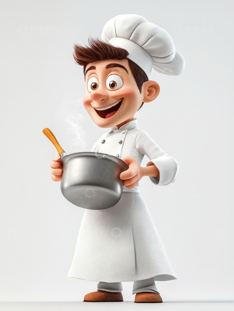 高清大图下载【趣麦麦图】卡通厨师手持锅具微笑