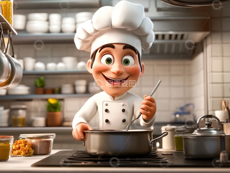 高清大图下载【趣麦麦图】厨师在厨房烹饪美食