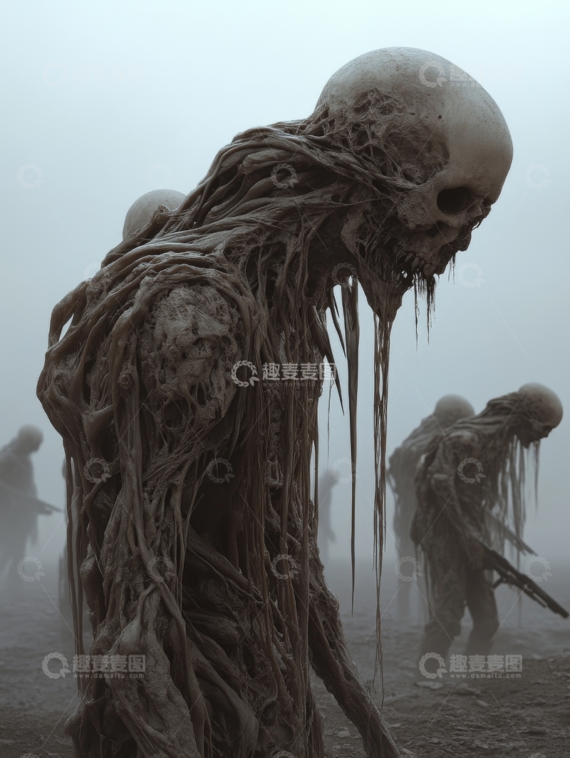 高清大图下载【趣麦麦图】雾中行进的骷髅生物