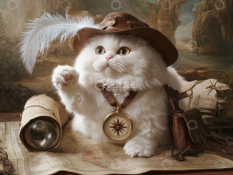 高清大图下载【趣麦麦图】探险猫咪，复古风格的冒险家