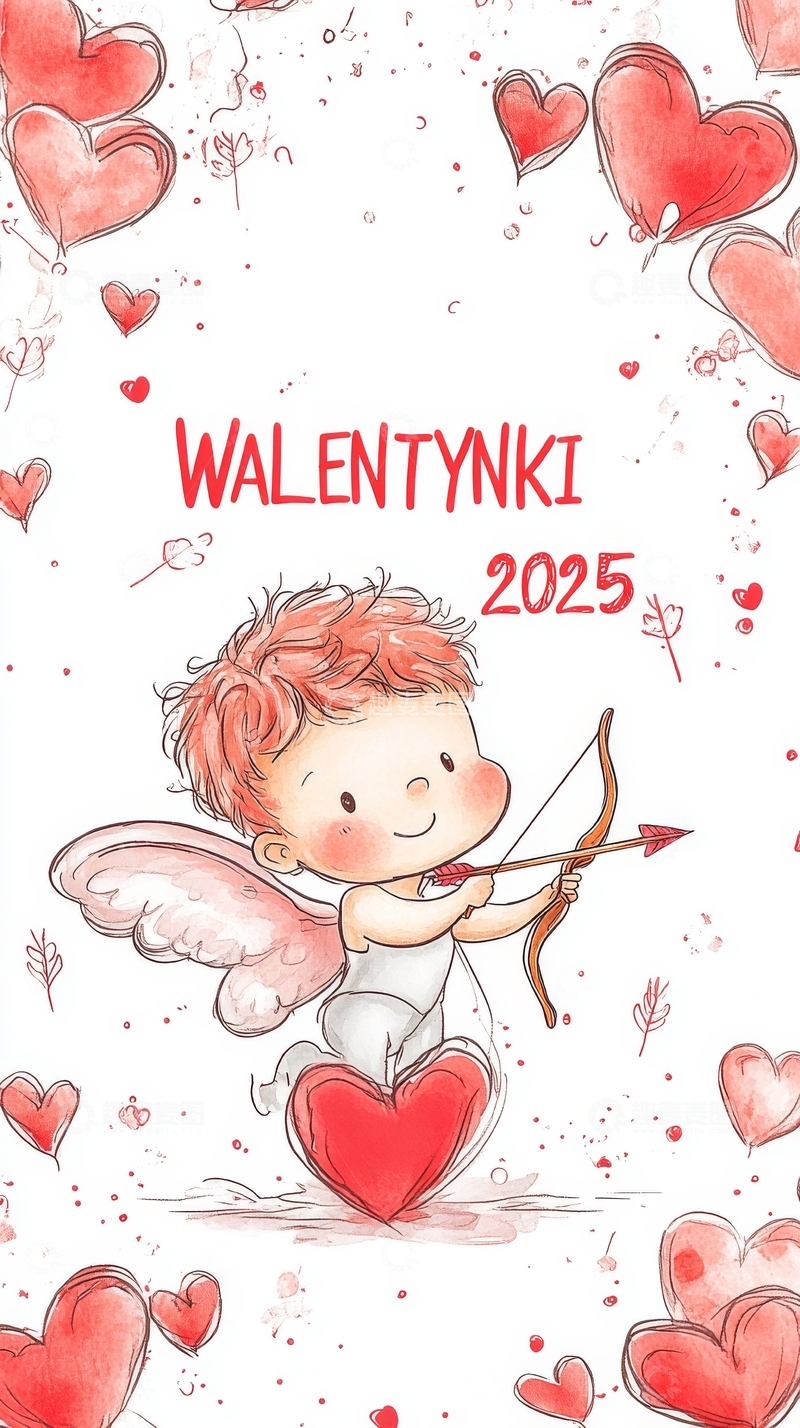 2025情人节插画：小天使与爱心