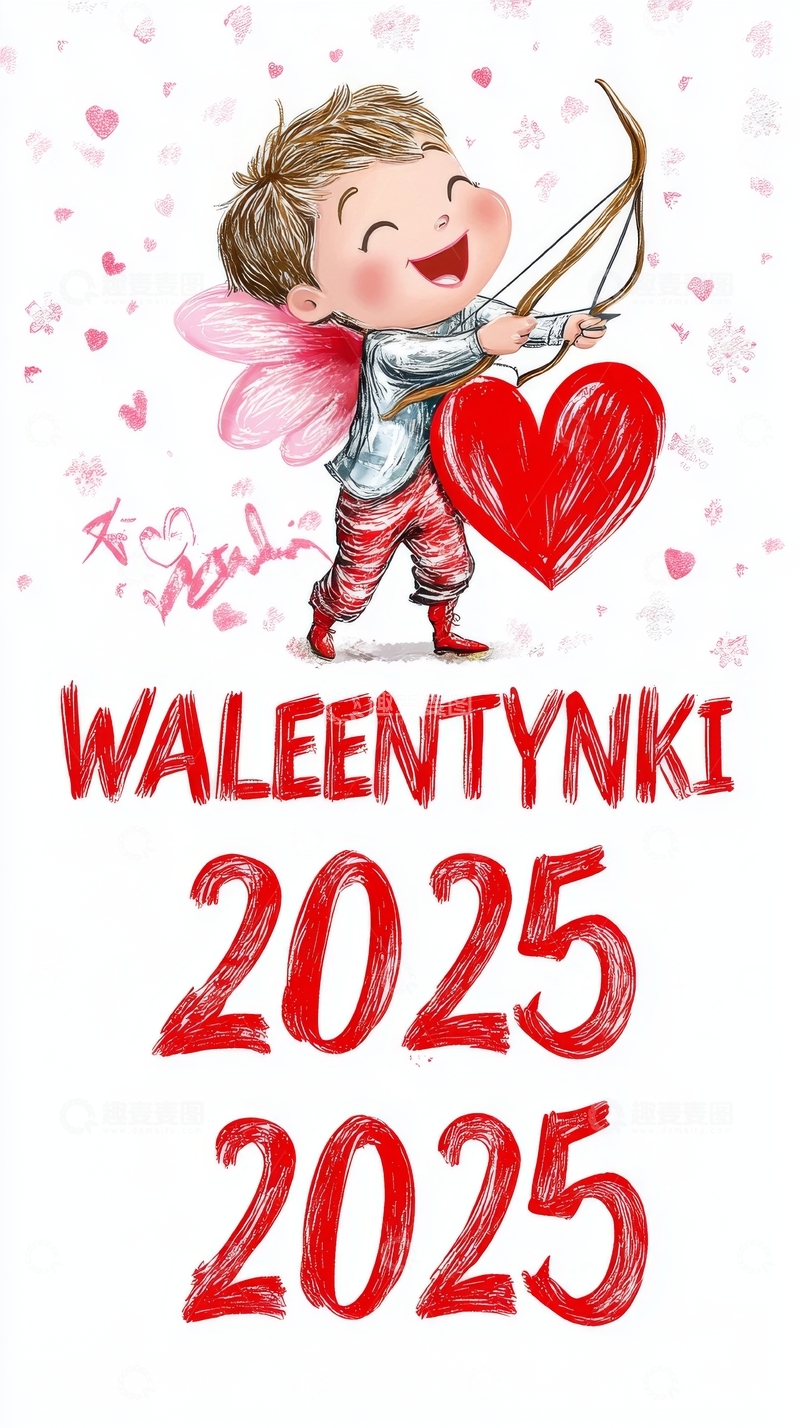 2025情人节插画：小天使射箭
