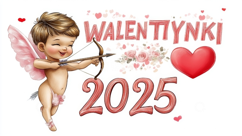 2025年情人节插画，小天使手持弓箭