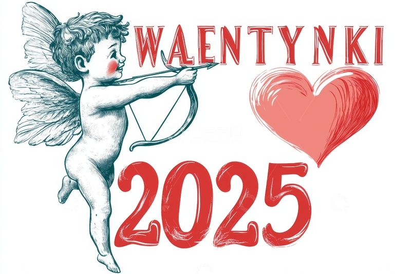 2025情人节插画：丘比特与爱心