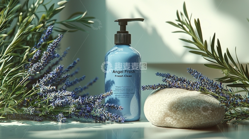 高清大图下载【趣麦麦图】清新洗手液与薰衣草装饰