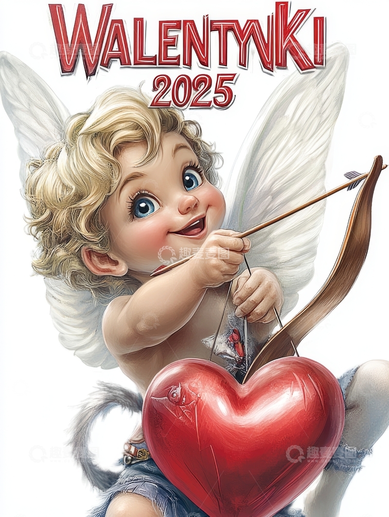 高清大图下载【趣麦麦图】2025情人节插画：小天使与爱心