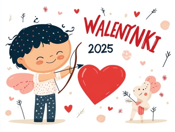 2025情人节插画：男孩与小熊射箭