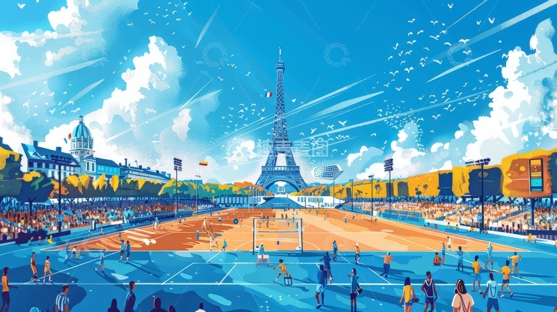 高清大图下载【趣麦麦图】埃菲尔铁塔下的足球比赛