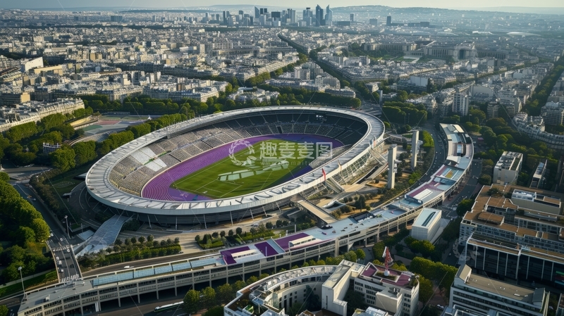 高清大图下载【趣麦麦图】城市中的大型体育场航拍图