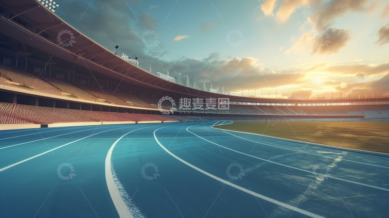 高清大图下载【趣麦麦图】日落时分的空旷体育场跑道