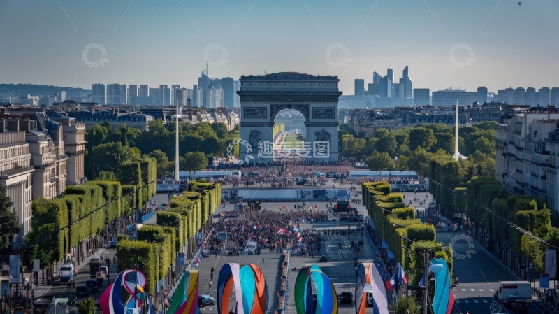 高清大图下载【趣麦麦图】凯旋门与香榭丽舍大道全景