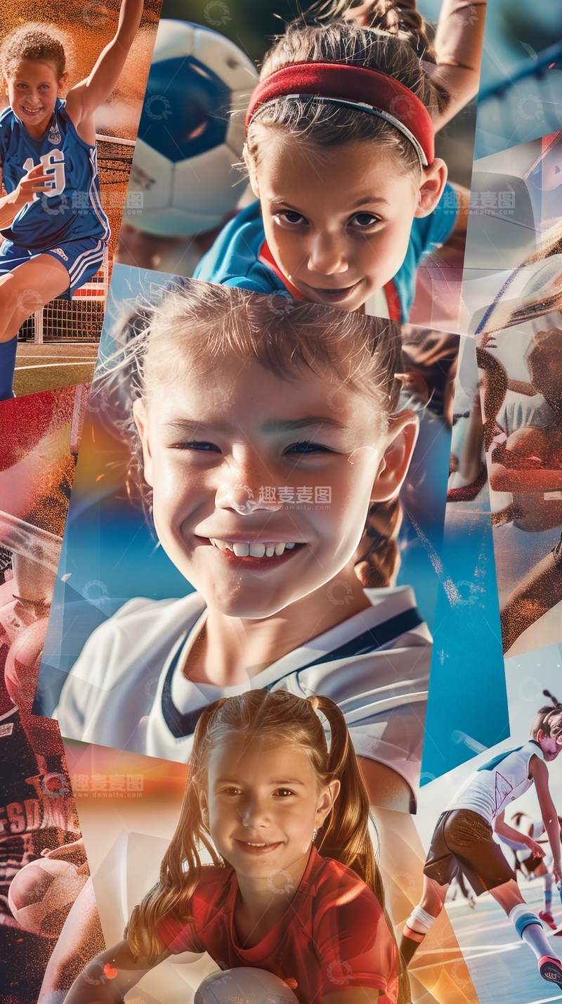 青春活力的运动女孩拼贴画