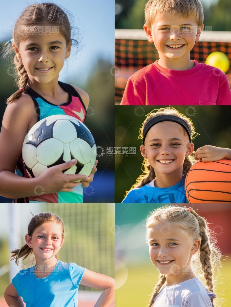 高清大图下载【趣麦麦图】儿童运动肖像拼贴