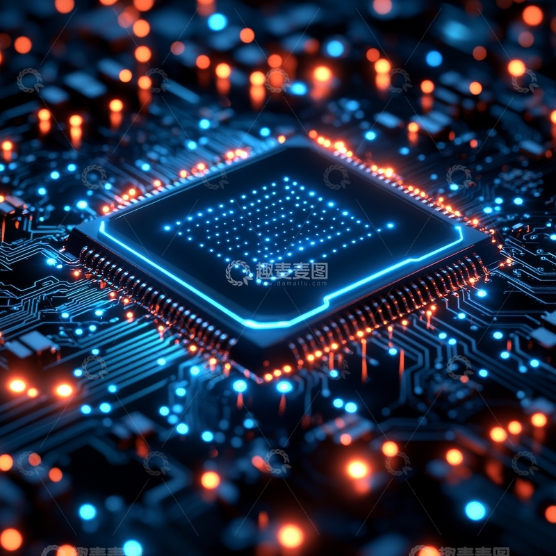 高清大图下载【趣麦麦图】发光的微处理器电路板