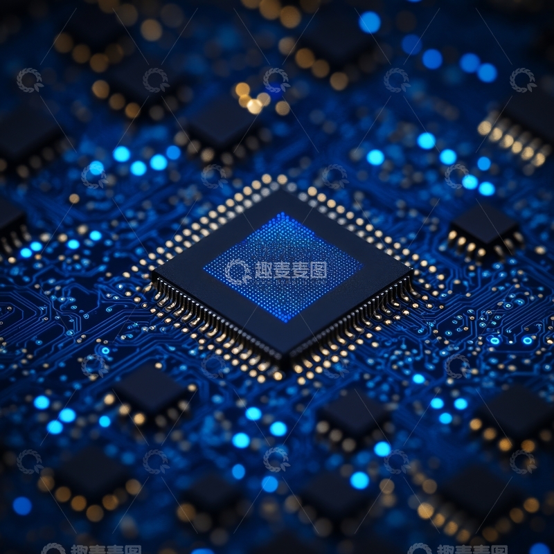 高清大图下载【趣麦麦图】蓝色电路板上的微处理器