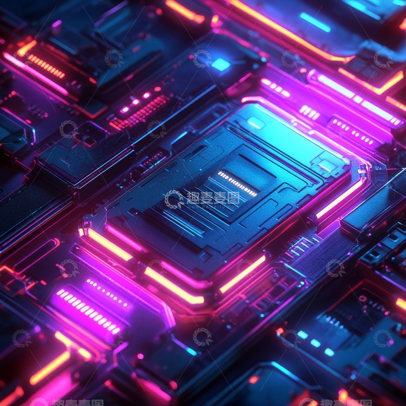 高清大图下载【趣麦麦图】霓虹光影下的未来科技电路板
