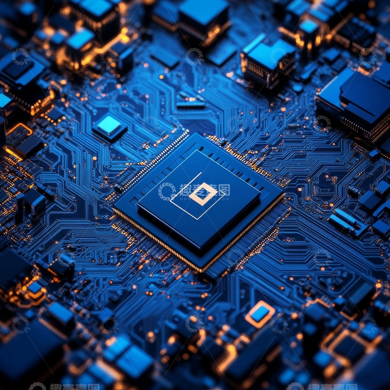 高清大图下载【趣麦麦图】蓝色电路板上的中央处理器